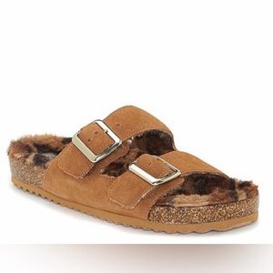 Vince Camuto Mannissa Brown Suede Faux Fur Lined Slide Sandals | Size 8.5